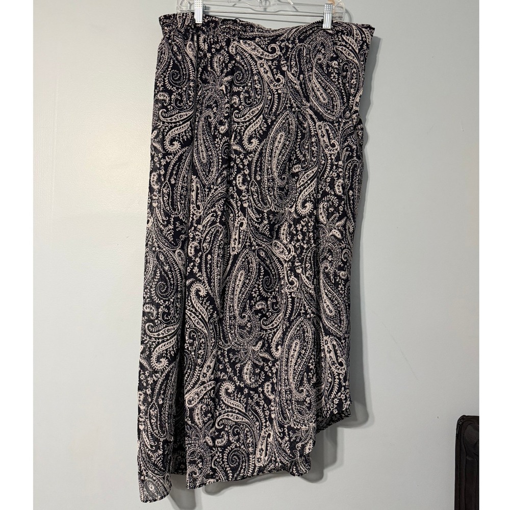 Roz & Ali Navy White Paisley Chiffon Maxi Skirt Size 1X Lined Elastic Waist 2628